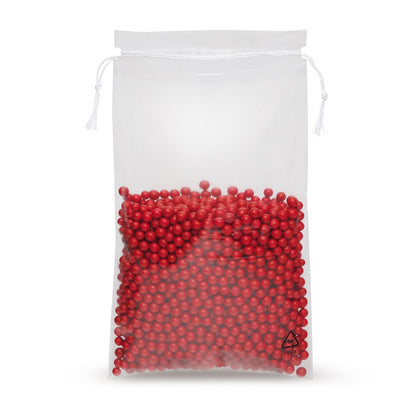 LDPE zakken met trekkoord 50 µm — Detailweergave van het LDPE-materiaal en de foliedikte